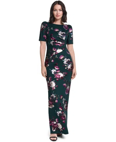 Jessica Howard Petite Elbow-sleeve Boat Neck Gown In Multi