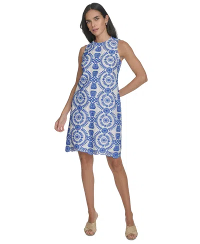 Jessica Howard Petite Embroidered Sleeveless Dress In Royal