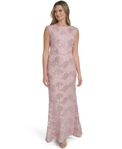 Jessica Howard Petite Extended Shoulder Jewel Neck Gown In Pink