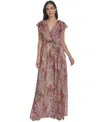 Jessica Howard Petite Extended-shoulder Tie-waist Metallic Gown