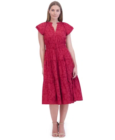 Jessica Howard Petite Floral-burnout Tiered Midi Dress In Poppy