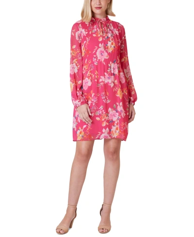 Jessica Howard Petite Floral-print Pleated Dress In Magenta Multi