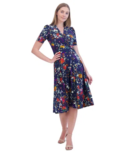 Jessica Howard Petite Floral-print Twist-front Midi Dress In Navy Multi