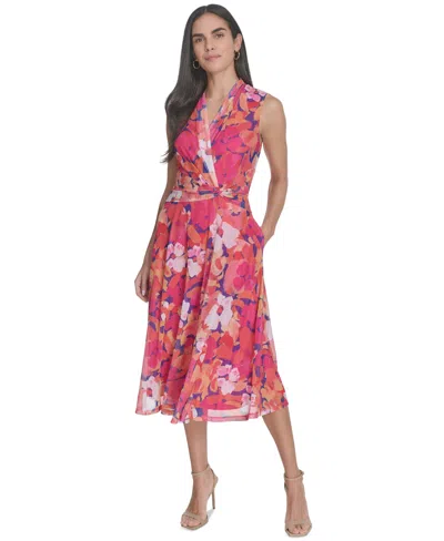 JESSICA HOWARD PETITE FLORAL SURPLICE-NECK MIDI DRESS