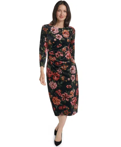 Jessica Howard Petite Floral-print Velvet Midi Dress In Multi