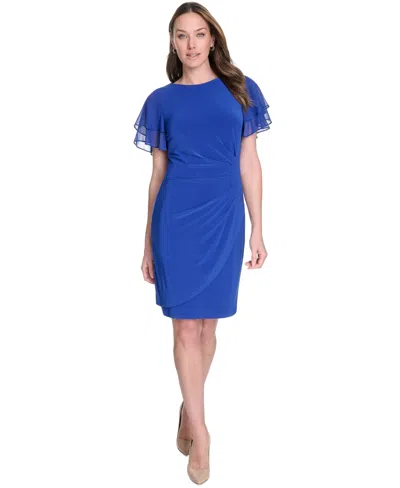 Jessica Howard Petite Flutter-sleeve Sheath Dress In Cobalt