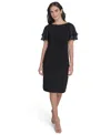Jessica Howard Petite Flutter-sleeve Sheath Knee Length Dress In Black