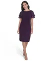 Jessica Howard Petite Flutter-sleeve Sheath Knee Length Dress In Purple