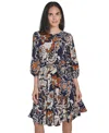Jessica Howard Petite Jewel Neck Belted Fit And Flare Godet Dress In Multi