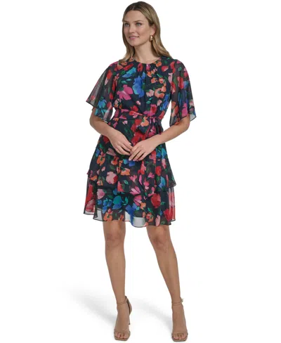 Jessica Howard Petite Jewel Neck Double-tiered Dress In Multi