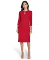 Jessica Howard Petite Jewel Neck Rhinestone Trim Sheath Dress In Red