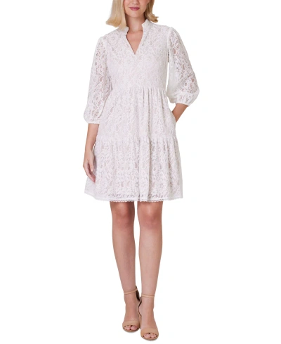 Jessica Howard Petite Lace Balloon-sleeve A-line Dress In Ivory Beige