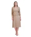 Jessica Howard Petite Lace Jacket & Chiffon Midi Dress Set In Brown