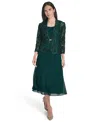 Jessica Howard Petite Lace Jacket & Chiffon Midi Dress Set In Green