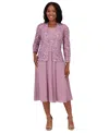 Jessica Howard Petite Lace Jacket & Chiffon Midi Dress Set In Violet