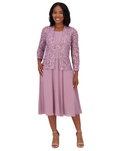 Jessica Howard Petite Lace Jacket & Chiffon Midi Dress Set In Violet
