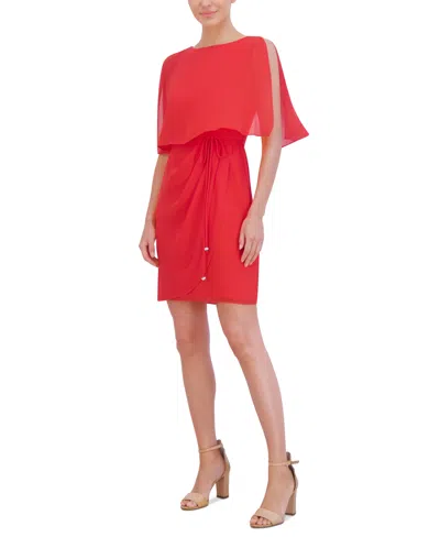 Jessica Howard Petite Layered Capelet Dress In Strawberry