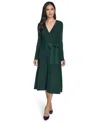 Jessica Howard Petite Long Sleeve Wrap Bodice Fit And Flare Midi Dress In Green