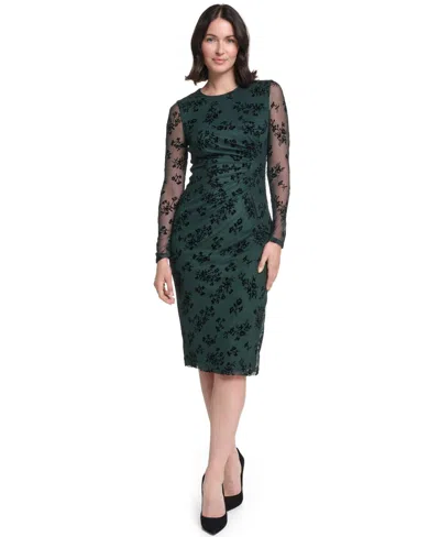 Jessica Howard Petite Long-sleeve Side Shirred Sheath Dress In Green
