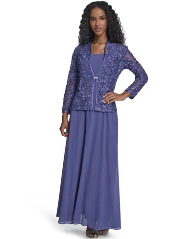 Jessica Howard Petite Midi Dress With 3/4-sleeve Jacket, 2-piece Set In Blue