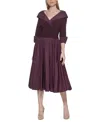 Jessica Howard Petites Womens Mixed Media Polyester Fit & Flare Dress In Eggplant
