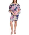 Jessica Howard Petite Printed Dolman-sleeve Blouson Dress In Navy Multi