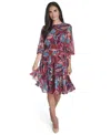 Jessica Howard Petite Printed Fit And Flare Chiffon Dress In Multi