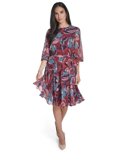 Jessica Howard Petite Printed Fit And Flare Chiffon Dress In Multi