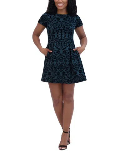 Jessica Howard Petites Womens Printed Polyester Fit & Flare Dress In Hunter