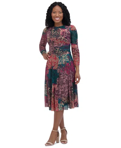 Jessica Howard Petite Printed Ruched-waist Midi Dress In Mul