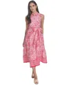 Jessica Howard Plus Size Printed Tie-waist Sleeveless Midi Dress In Pink