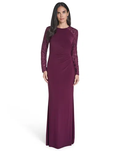 Jessica Howard Petite Raglan Sleeve Gown In Burgundy