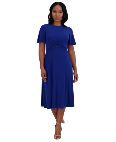 Jessica Howard Petite Round-neck Midi Jersey Dress In Royal