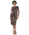 Jessica Howard Petite Ruched Cuff Boat Neck Side Shirred Midi Dress In Multi