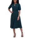 Jessica Howard Petite Ruched Puff-sleeve Midi Dress In Hunter