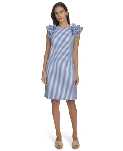 Jessica Howard Petite Ruffle-detail Sleeveless Sheath Dress In Multi