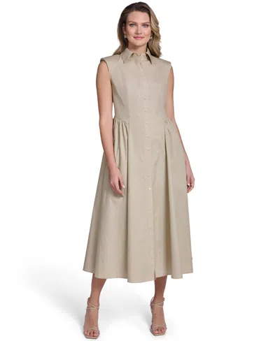 Jessica Howard Petite Sleeveless Collared Shirt Dress In Neutral