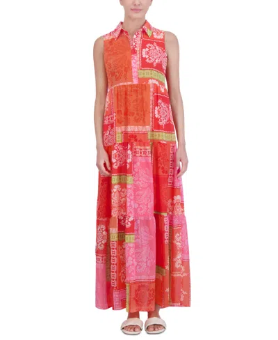 Jessica Howard Petite Sleeveless Maxi Shirtdress In Pink Multi