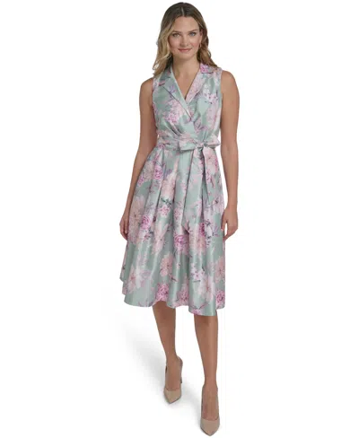 Jessica Howard Petite Sleeveless V-neck Wrap Shirt Dress In Gray