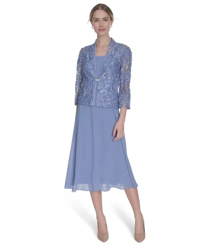 Jessica Howard Petite Soutache Jacket And Fit & Flare Dress, 2-piece Set In Blue