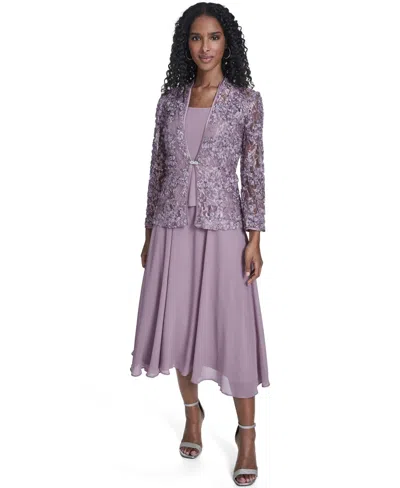 Jessica Howard Petite Soutache Jacket And Fit & Flare Dress, 2-piece Set In Purple