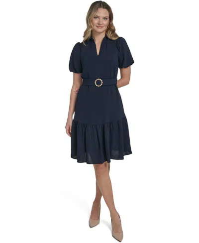Jessica Howard Petite Tiered Shirt Dress In Blue
