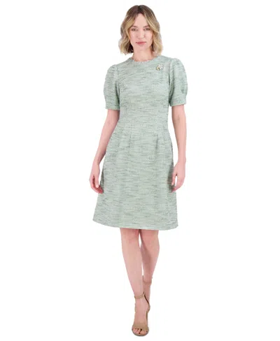 Jessica Howard Women's Boucle Magic-waist Puff-sleeve Dress In Sage