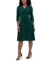Jessica Howard Petites Womens Pleated Polyester Midi Dress In Pine