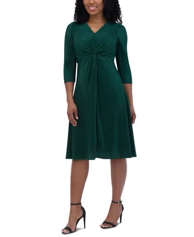 Jessica Howard Petites Womens Pleated Polyester Midi Dress In Pine