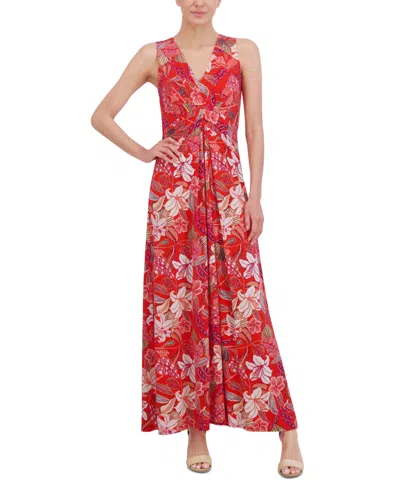 Jessica Howard Petite V-neck Sleeveless Maxi Dress In Poppy Multi