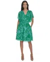 Jessica Howard Petite V-neck Smocked-waist Chiffon Dress In Green