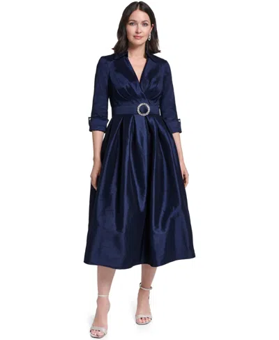 Jessica Howard Petite Wedding Guest 3/4-sleeve Embellished Dress In Blue