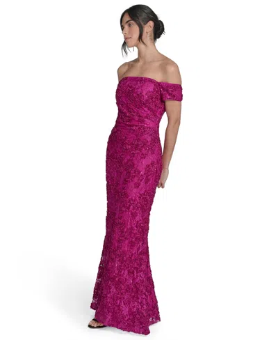 Jessica Howard Petites Soutache Lace Off-the-shoulder Gown In Pink