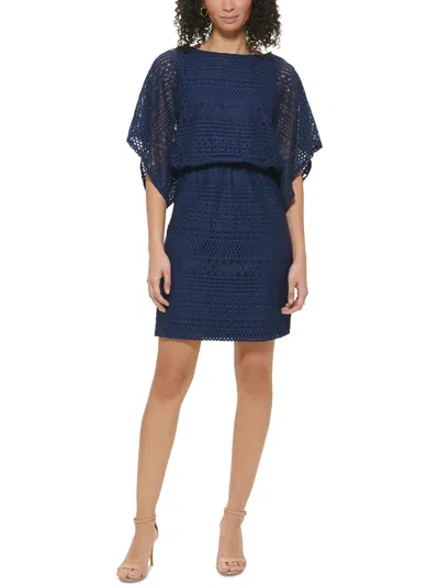 cute blue dress Blue Tulle Lace Knee Length Party Dress, Cute A-Line Short Sleeve Even –  girlideas